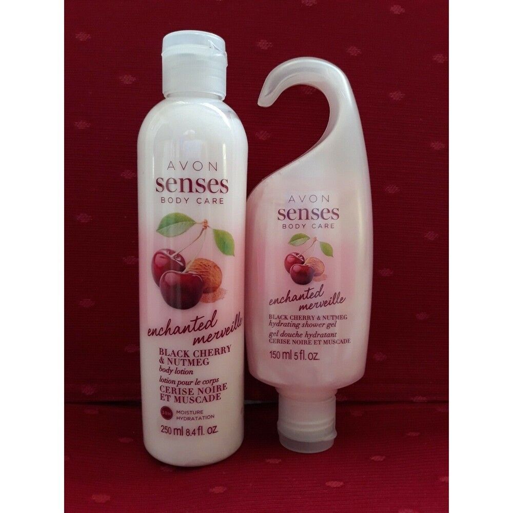 AVON SENSES BODY CARE 2PC BLACK CHERRY & NUTMEG BODY LOTION & SHOWER GEL - NEW!!